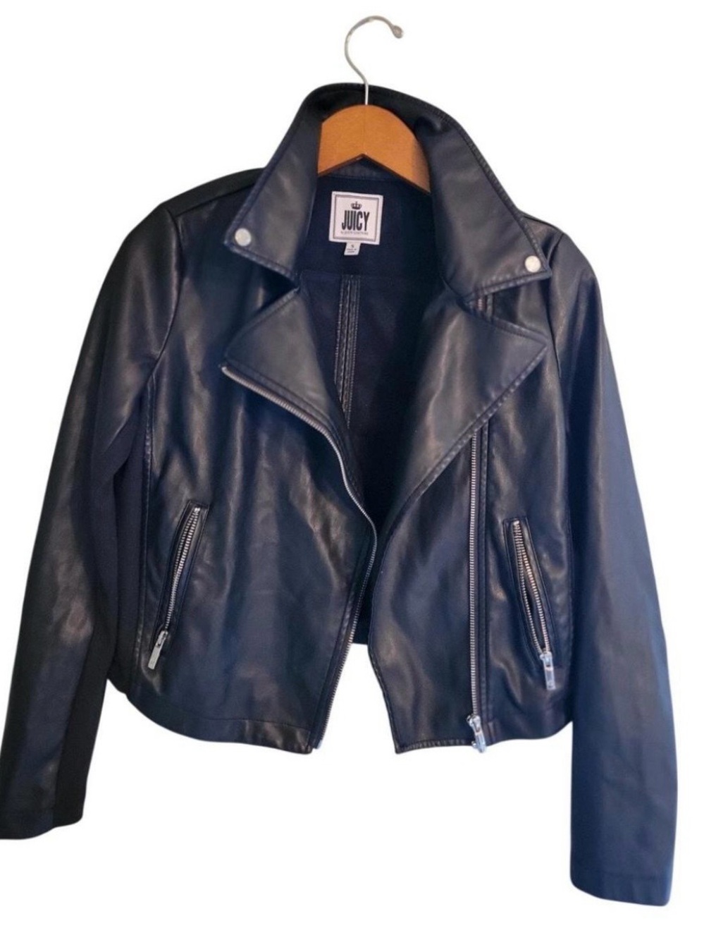 Y2K style Juicy Couture Black Faux Leather Biker Jacket
